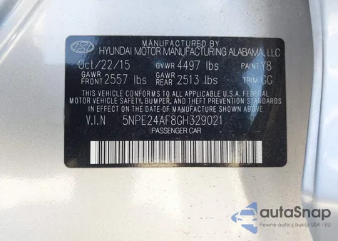 2016 Hyundai Sonata Se из США, поврежденный, VIN 5NPE24AF8GH329021